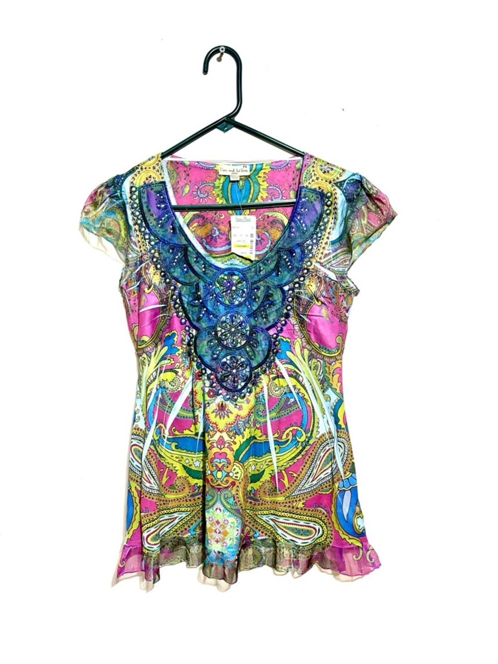 live and let live Pink Multi Paisley Embellished Scoop Neck Top Boho Babydoll PS